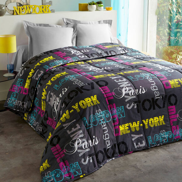 Dekbed van bedrukt katoen Capitales, 200 g/m&sup2; (zwart)
