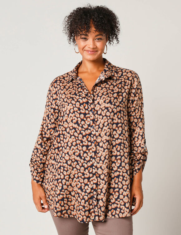 Tunique évasée boutonnée imprimé peau de bête (noir / taupe)