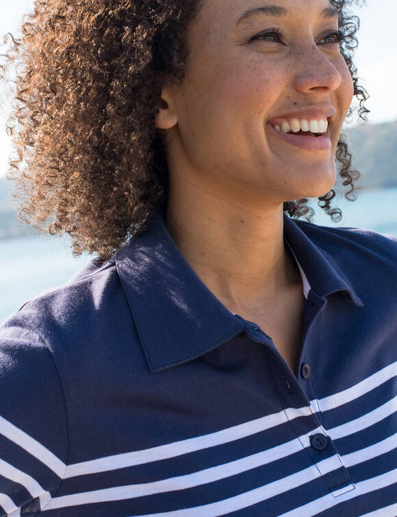 Polo ray&eacute; maille jersey (marine / blanc cass&eacute;)