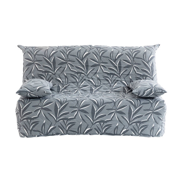 Housse canapé BZ matelassée imprimé feuillage (gris)