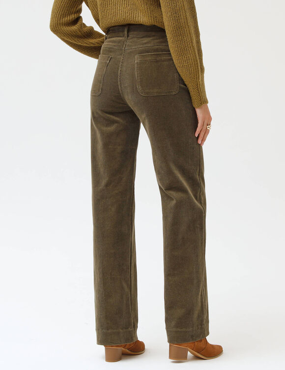 Pantalon velours coupe large taille haute, grande stature (kaki)