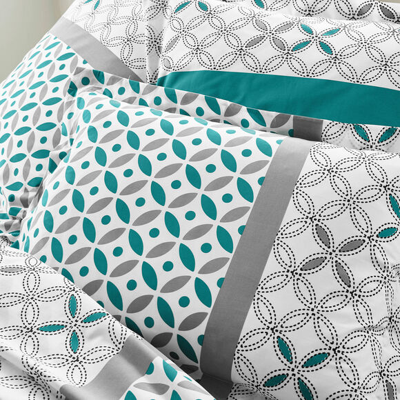 Bedlinnen Marlow, katoen met geometrische motieven (grijs / groen)