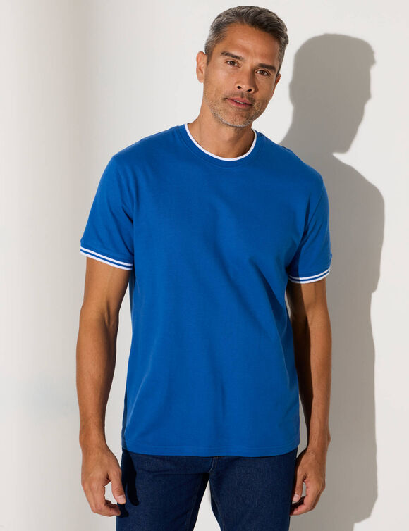 T-shirt uni maille piquée manches courtes (bleu)