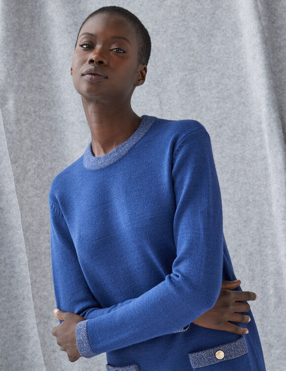 Robe pull d&eacute;tails brillants, 2 poches (bleu)