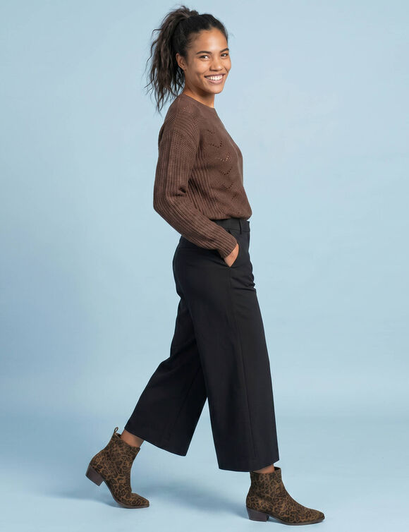 Pantalon taille haute effet jupe-culotte, sp&eacute;cial Petites (noir)