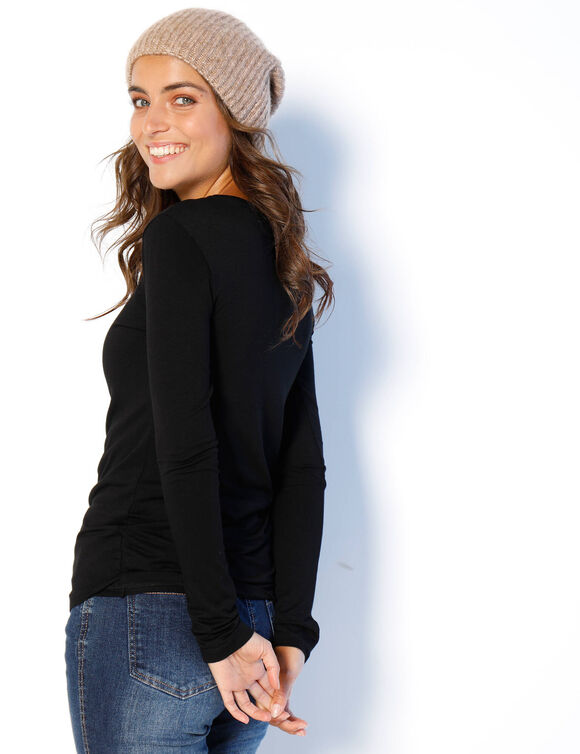 T-shirt uni col rond stretch (noir)