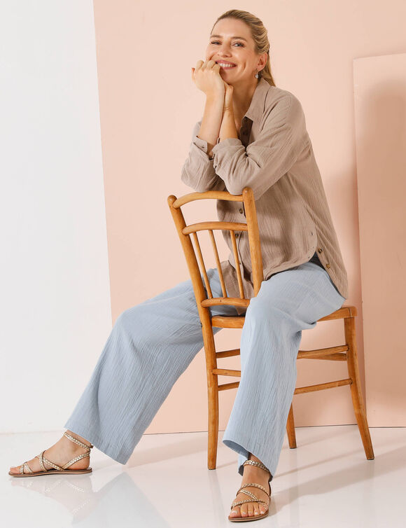 Chemise boutonnée unie, gaze de coton (taupe clair)