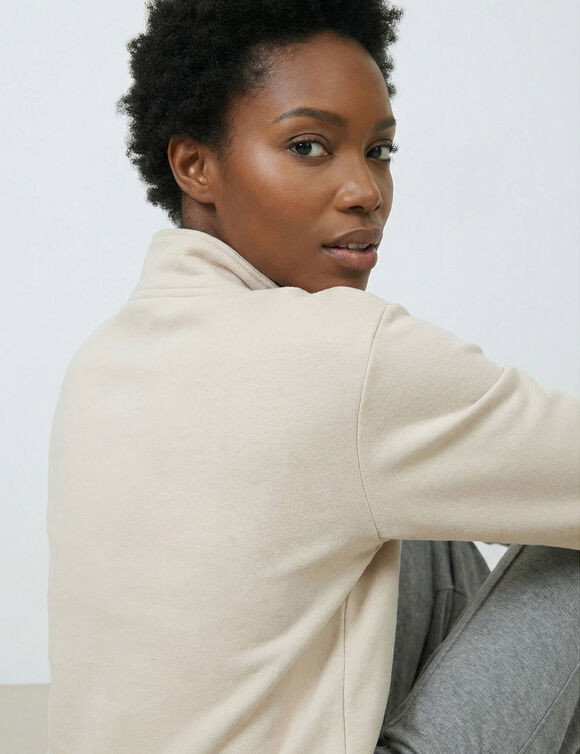 Sweater met hoge kraag en ritssluiting, lange mouwen, milano-breisel (ecru)