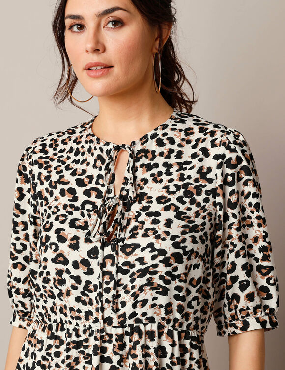 Blouse à nouettes, imprimé peau de bête (écru / taupe)