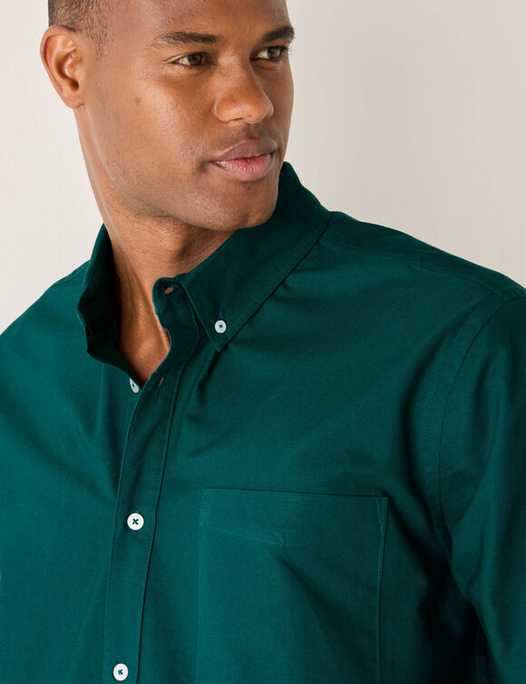 Chemise boutonnée unie Oxford manches longues (vert canard)