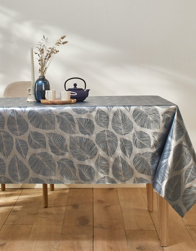 Bedrukt tafellaken in toile cirée, Ombrage (grijs / zilverkleurig)