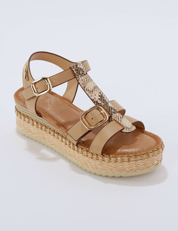 Sandales compens&eacute;es fantaisie (beige)