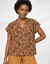 Blouse col tunisien imprim&eacute;e en double gaze de coton (bronze)