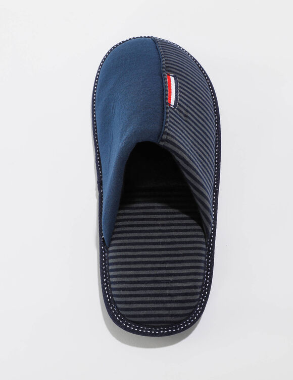 Chaussons mules unis bande rayée (bleu)