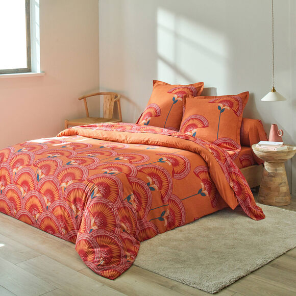 Linge de lit Suzanne en coton imprimé  (terracotta)