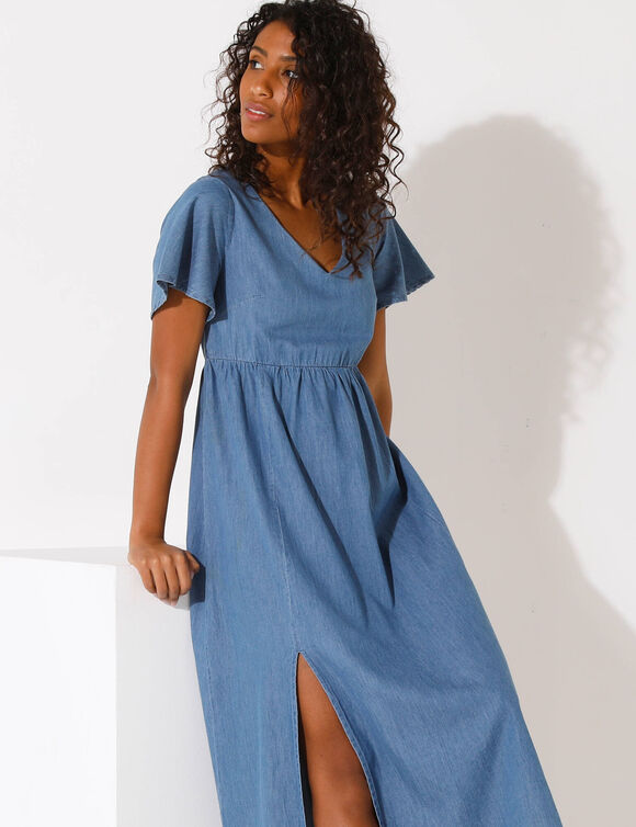 Lange jurk met vlindermouwen, jeans (bleached)