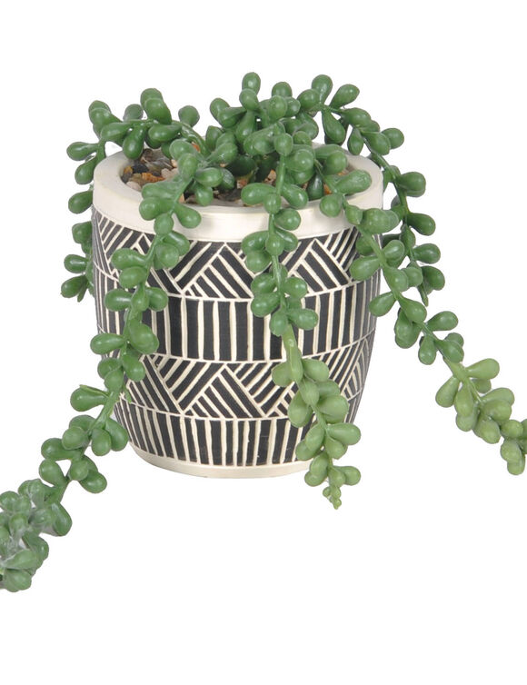 Kunstplant en pot in cement (zwart / wit)