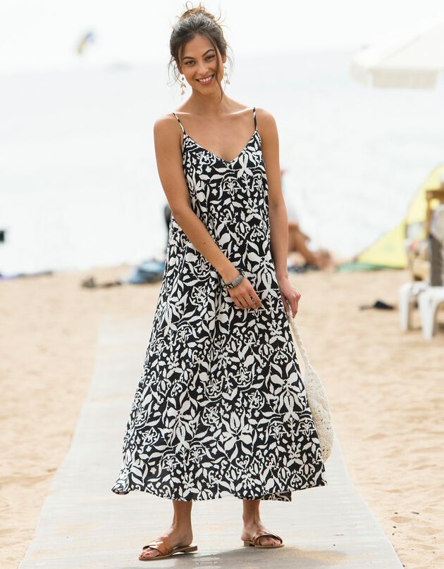 Robe longue imprimée (noir / blanc)
