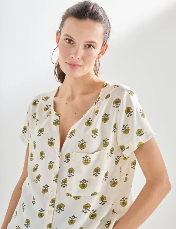 Bloes met tweekleurige print, korte mouwen (ecru)