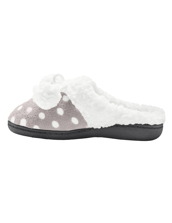 Chaussons mules polaires imprim&eacute;es pois (gris)