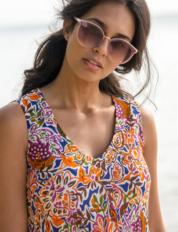 Robe longue à volants, crépon imprimé (orange / rose)