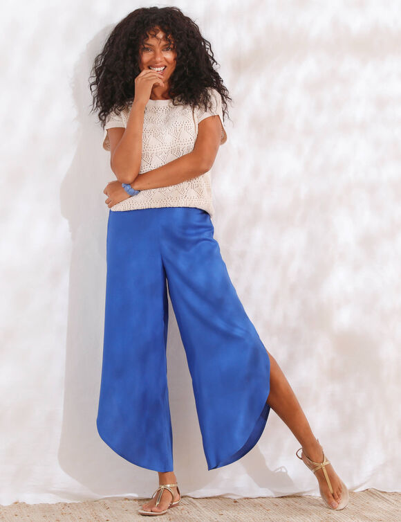 Pantalon large, bas fendus (bleu)