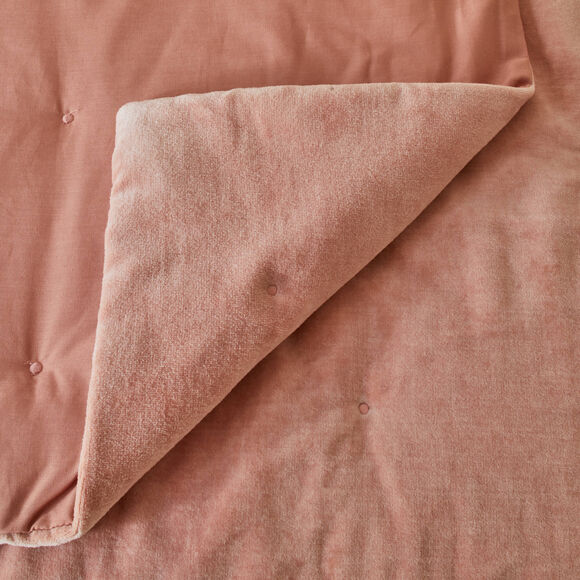 Omkeerbaar, gewatteerd bedsprei van twee materialen &ndash; fluweel 100 g/m&sup2; en gewassen katoen 57 draden/cm&sup2; (blushroze)