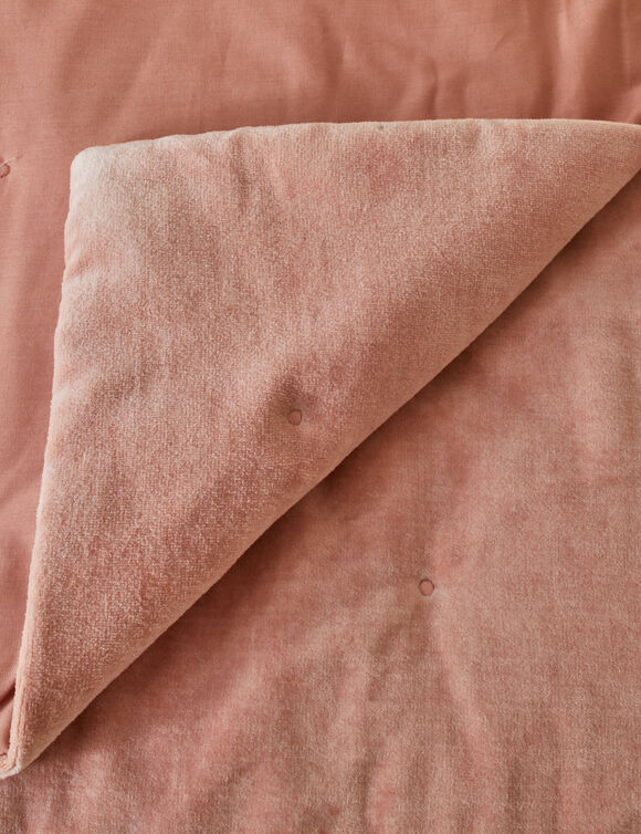 Couvre-lit capitonn&eacute; r&eacute;versible bi-mati&egrave;re - velours 100g/m&sup2; et coton lav&eacute; 57 fils/cm&sup2; (rose blush)
