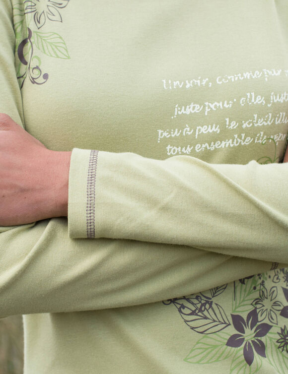 T shirt manches longues imprimé fleuri (vert tilleul)
