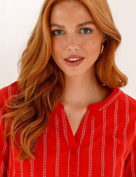 Tunique ray&eacute;e manches retroussables (rouge / blanc)