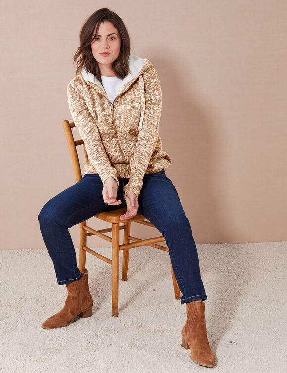 Gilet zippé fourré maille moulinée (beige chiné)