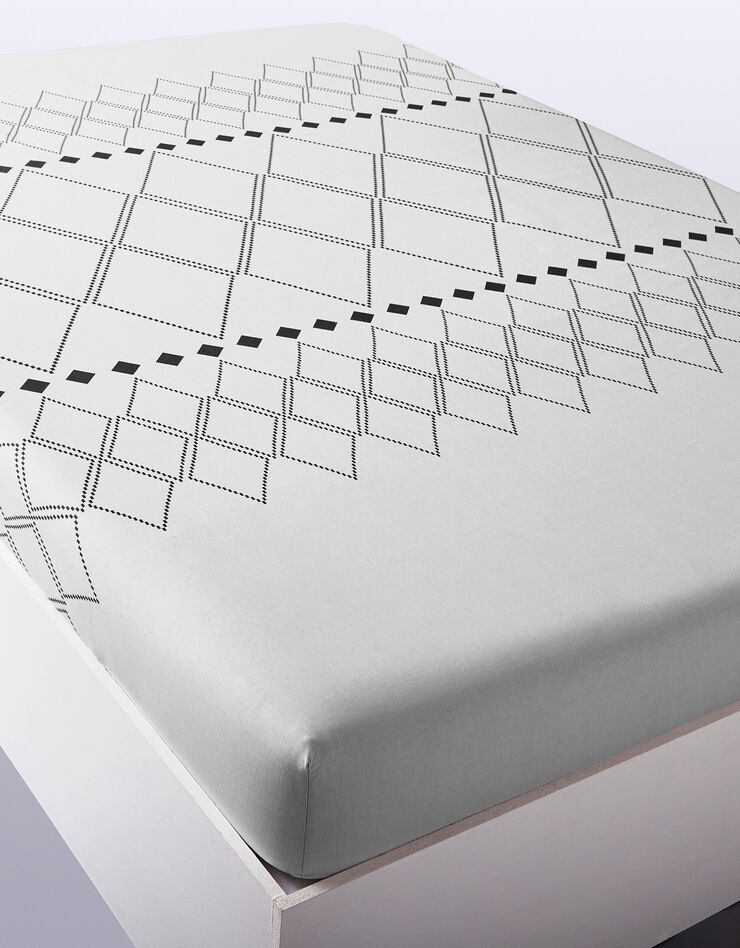 Linge de lit Massai coton à motifs graphiques et finitions pompons, gris Linge de lit Massai coton à motifs graphiques et finitions pompons, gris, hi-res image number 4