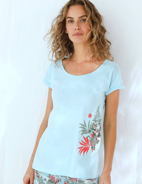 Pyjama pantacourt imprim&eacute; - coton modal (bleu ciel)