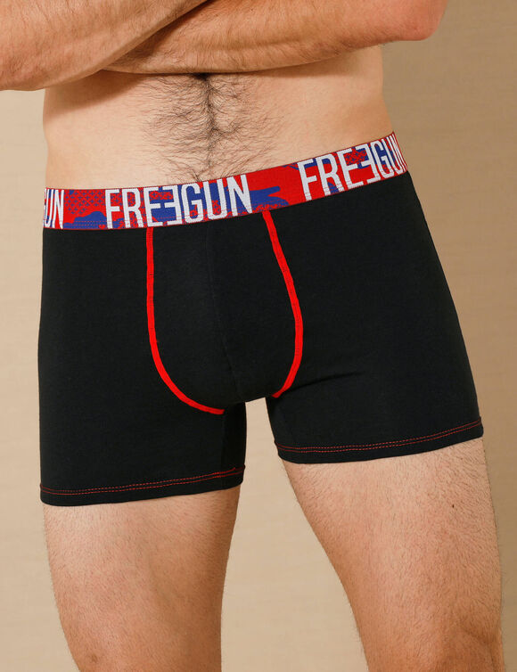 Boxer coton stretch Freegun® - lot de 2 (noir + rouge)