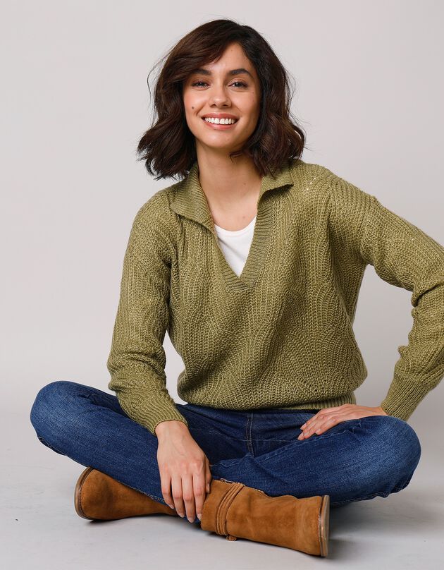 Pull manches bouffantes - col polo (vert mousse)