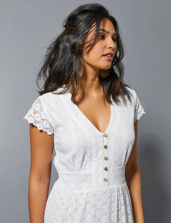 Robe longue dentelle macramé (blanc cassé)