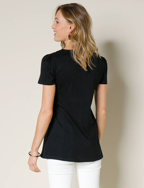 T-shirt met macram&eacute; en korte mouwen (zwart)