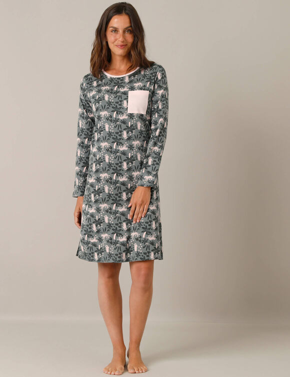 Chemise de nuit imprimé jungle (gris / rose)