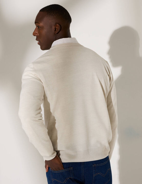 Pull uni col rond (gris clair chiné)