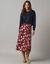 Lange rok met split, bloemenprint (bordeaux / ecru)