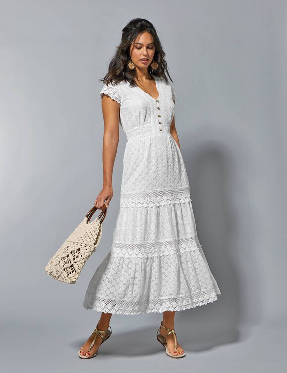 Robe longue dentelle macramé (blanc cassé)