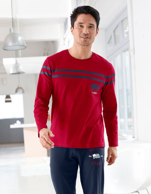 Tee-shirt pyjama manches courtes, rouge Tee-shirt pyjama manches courtes, rouge, hi-res