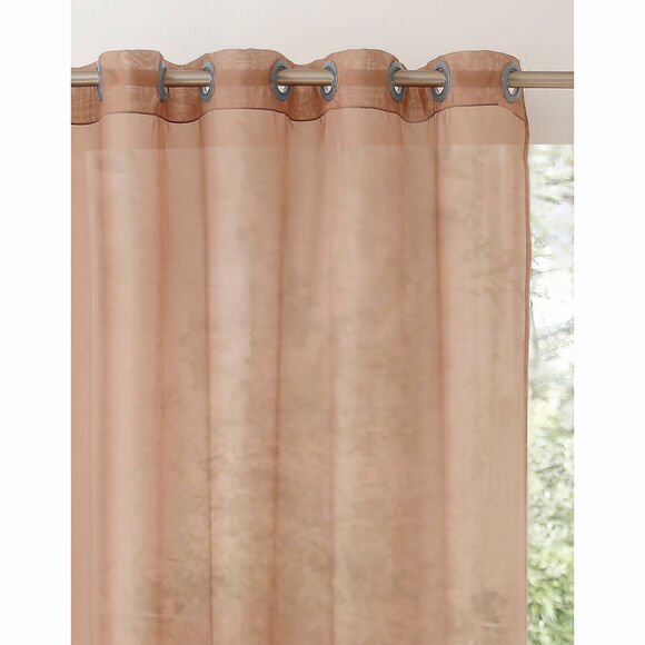 Paneelgordijn in effen voile, afgewerkt met oogringetjes (taupe)