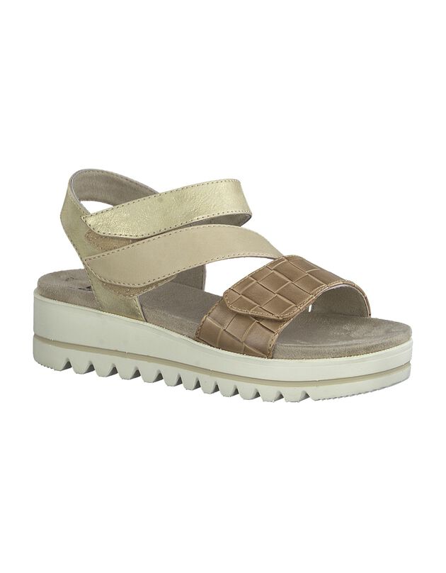 Sandalen in krokostijl met scratchriempjes (beige)