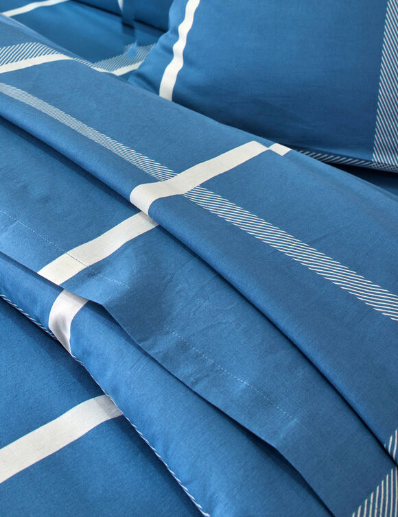 Bedlinnen C&eacute;sar, in katoen met ruitjesprint (blauw)