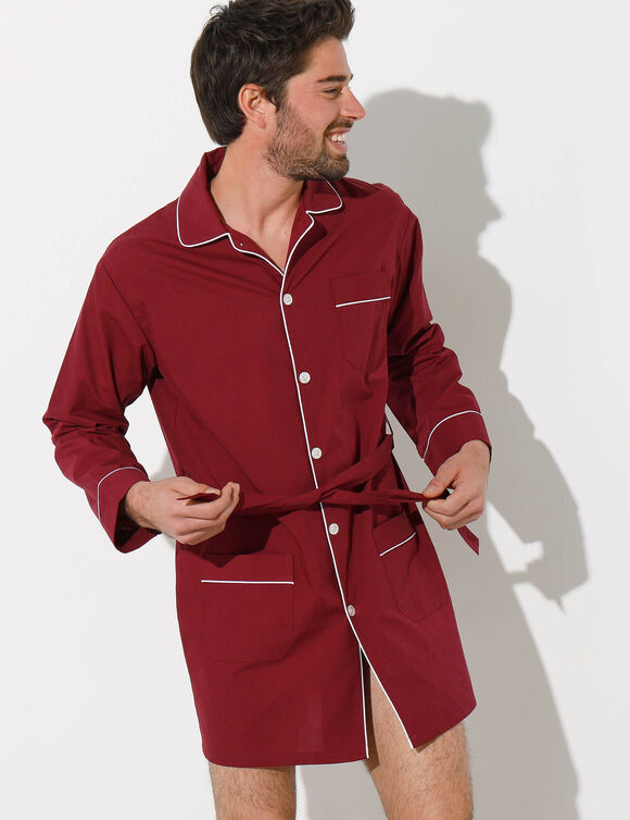 Veste de pyjama popeline boutonnée (bordeaux)