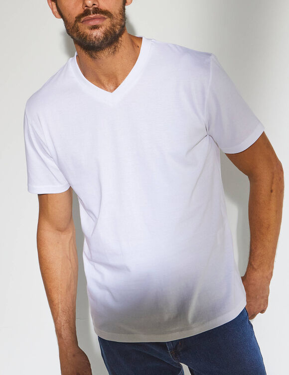 Tee-shirt col V manches courtes (blanc)
