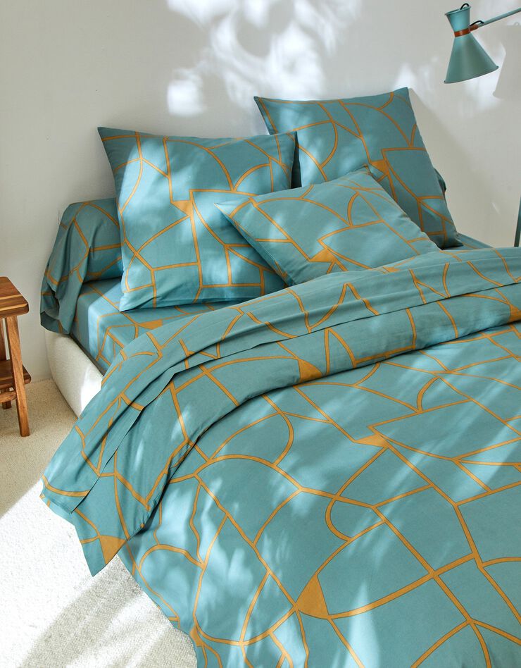 Linge de lit Geoffroy en coton à motifs graphiques (eucalyptus)