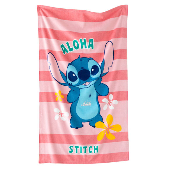 Drap de bain enfant Stitch&reg; &agrave; personnaliser, &eacute;ponge et velours coton - 320g/m&sup2; (rose)