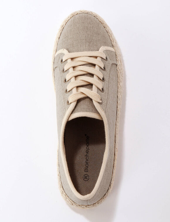 Sneakers met sleehak en koordzool (vlaskleur)